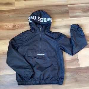 Member Only black with white emblem wind breaker/rain coat size 14/16